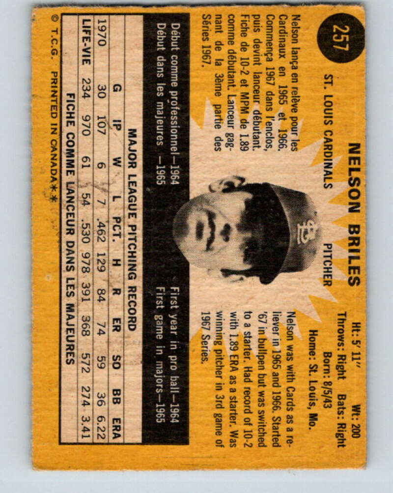 1971 O-Pee-Chee MLB #257 Nelson Briles� St. Louis Cardinals� V11108