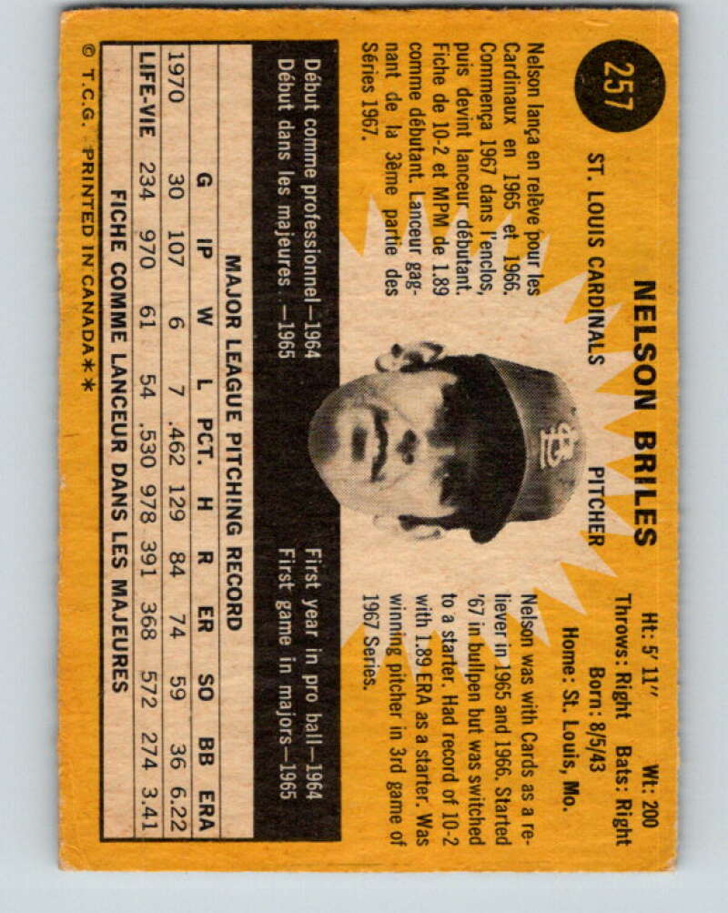1971 O-Pee-Chee MLB #257 Nelson Briles� St. Louis Cardinals� V11109