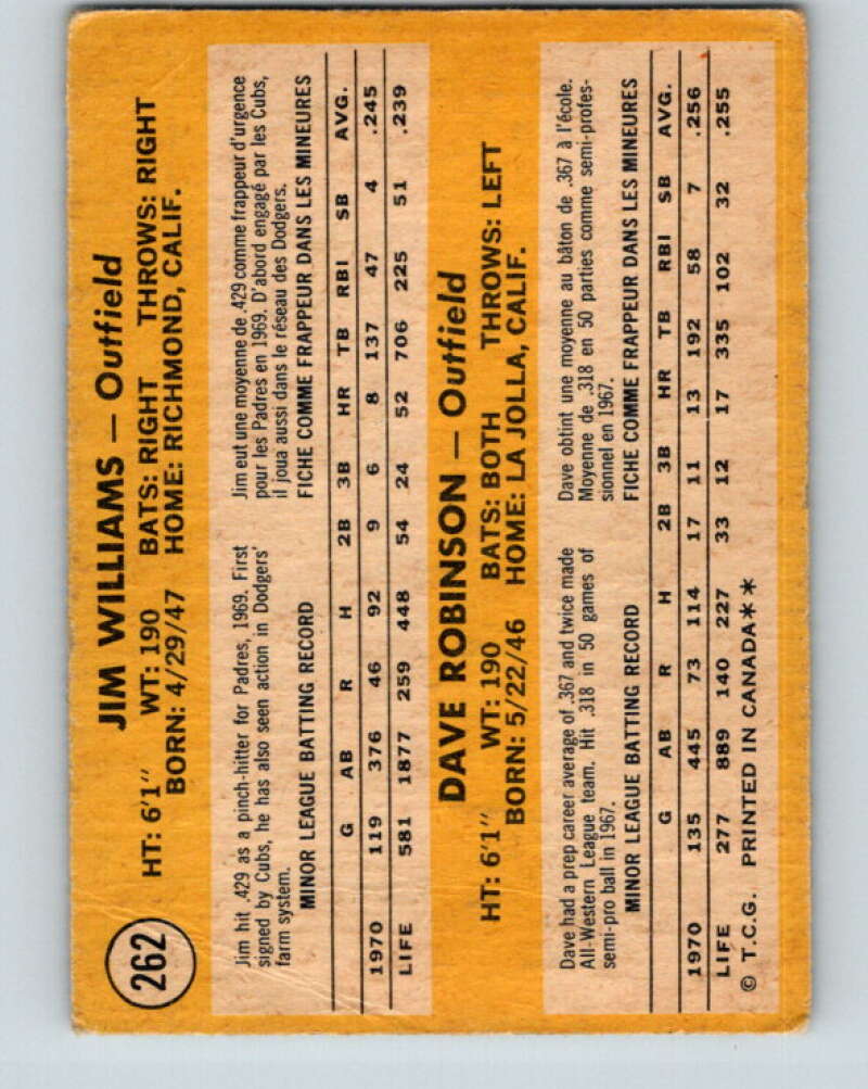 1971 O-Pee-Chee MLB #262 Williams/Robinson� RC Rookie� V11119