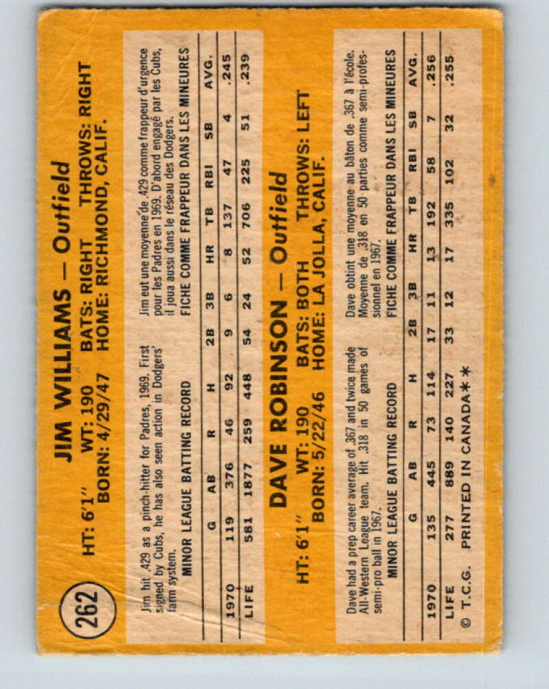 1971 O-Pee-Chee MLB #262 Williams/Robinson� RC Rookie� V11120