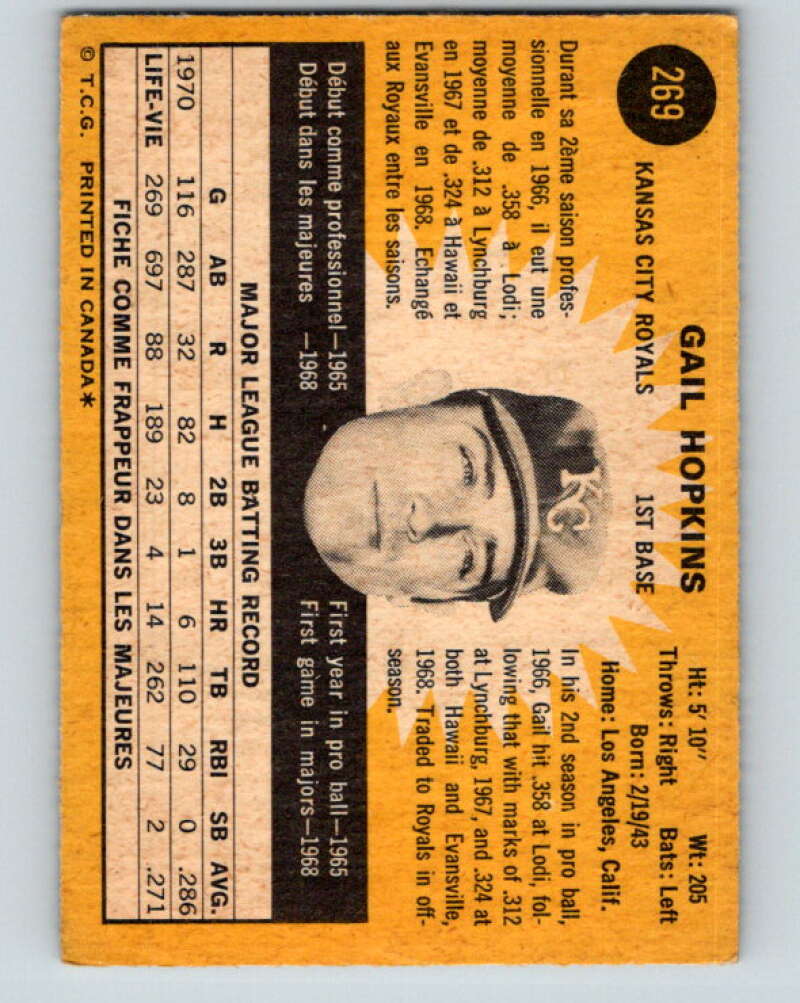 1971 O-Pee-Chee MLB #269 Gail Hopkins� Kansas City Royals� V11126