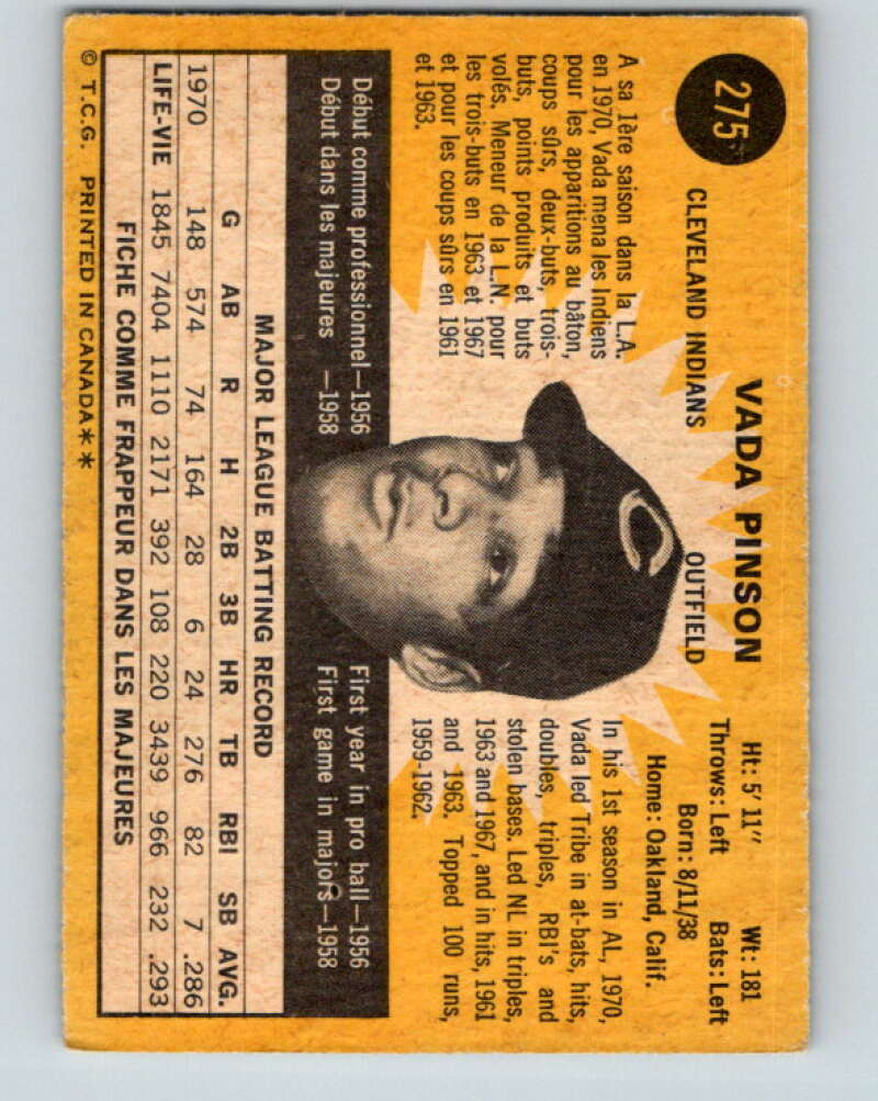1971 O-Pee-Chee MLB #275 Vada Pinson� Cleveland Indians� V11131