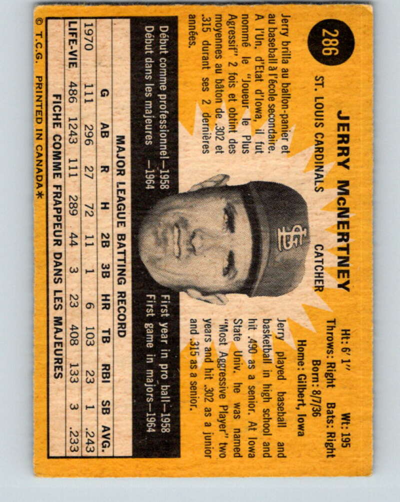 1971 O-Pee-Chee MLB #286 Jerry McNertney� St. Louis Cardinals� V11136