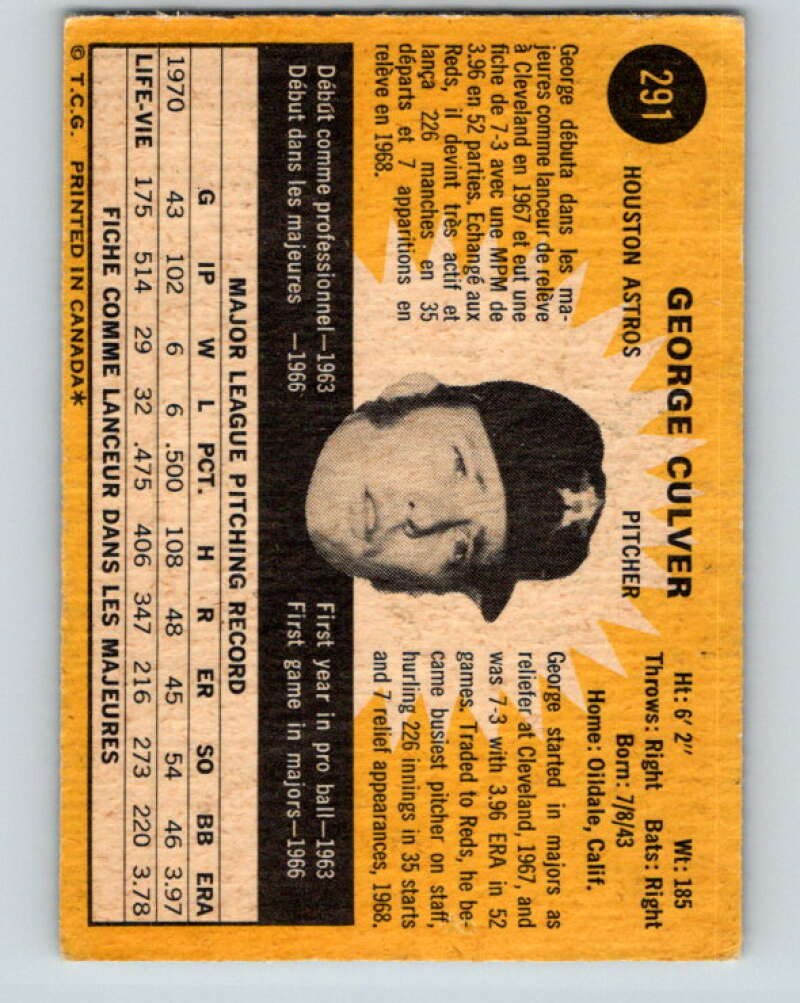 1971 O-Pee-Chee MLB #291 George Culver� Houston Astros� V11138