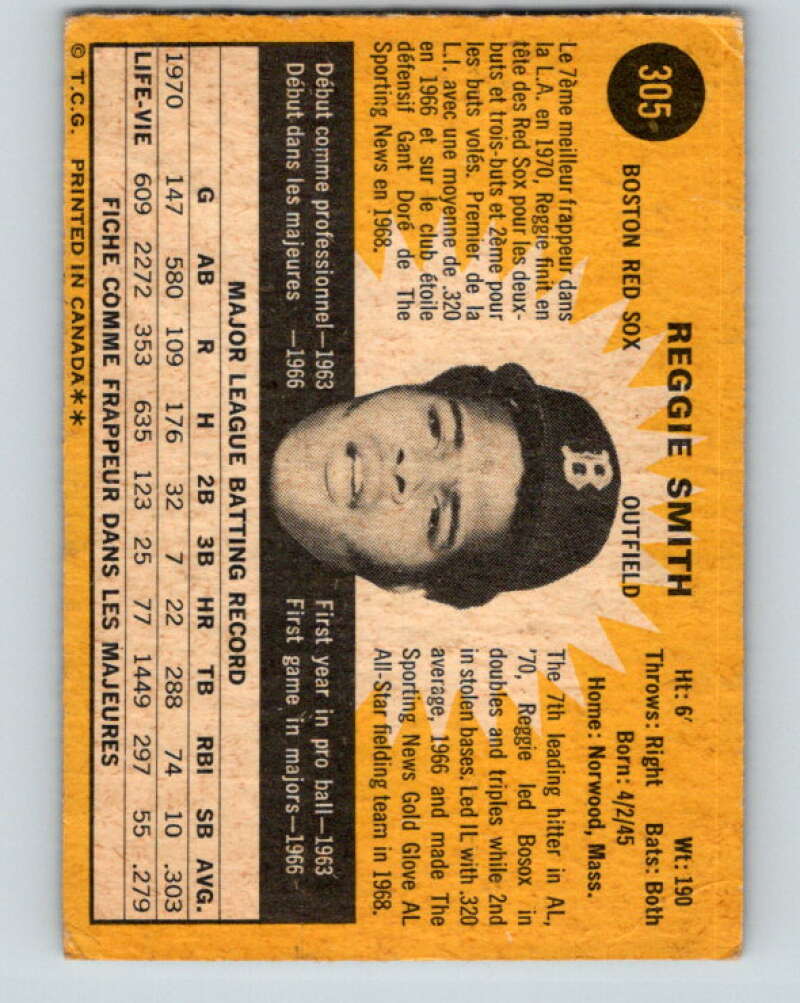 1971 O-Pee-Chee MLB #305 Reggie Smith� Boston Red Sox� V11146