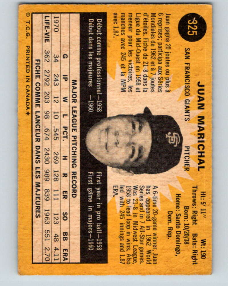 1971 O-Pee-Chee MLB #325 Juan Marichal� San Francisco Giants� V11155