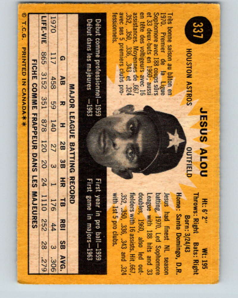 1971 O-Pee-Chee MLB #337 Jesus Alou� Houston Astros� V11160