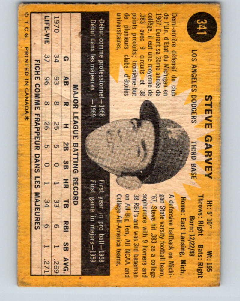1971 O-Pee-Chee MLB #341 Steve Garvey� RC Rookie Los Angeles V11163