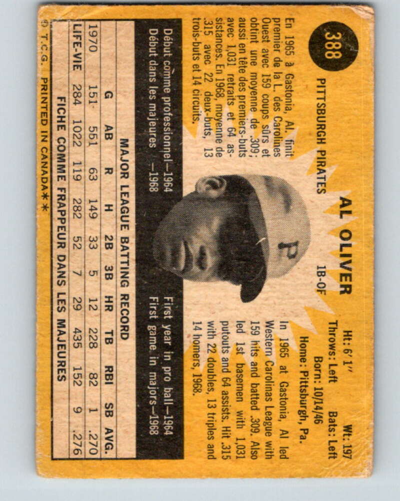 1971 O-Pee-Chee MLB #388 Al Oliver� Pittsburgh Pirates� V11190