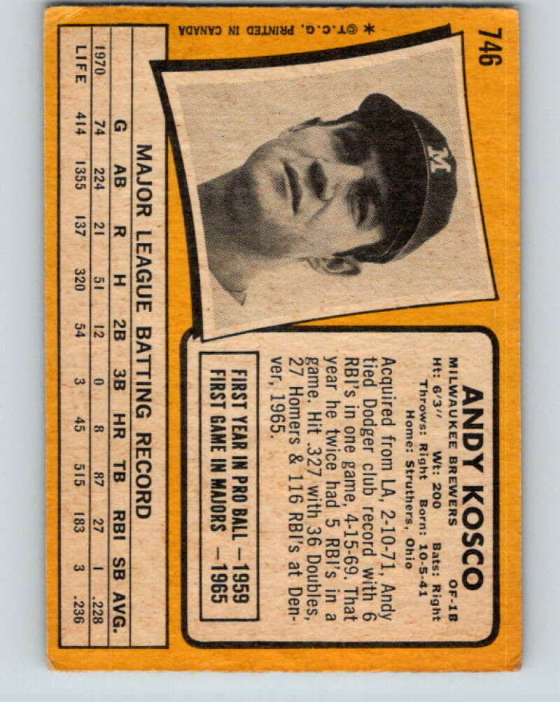 1971 O-Pee-Chee MLB #746 Andy Kosco� Milwaukee Brewers� V11201