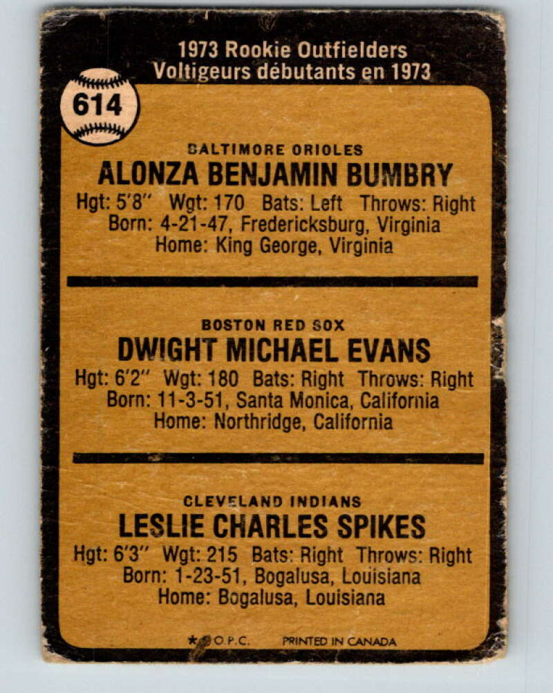 1973 O-Pee-Chee MLB #614 Evans/Bumbry/Spikes Rookie V11214