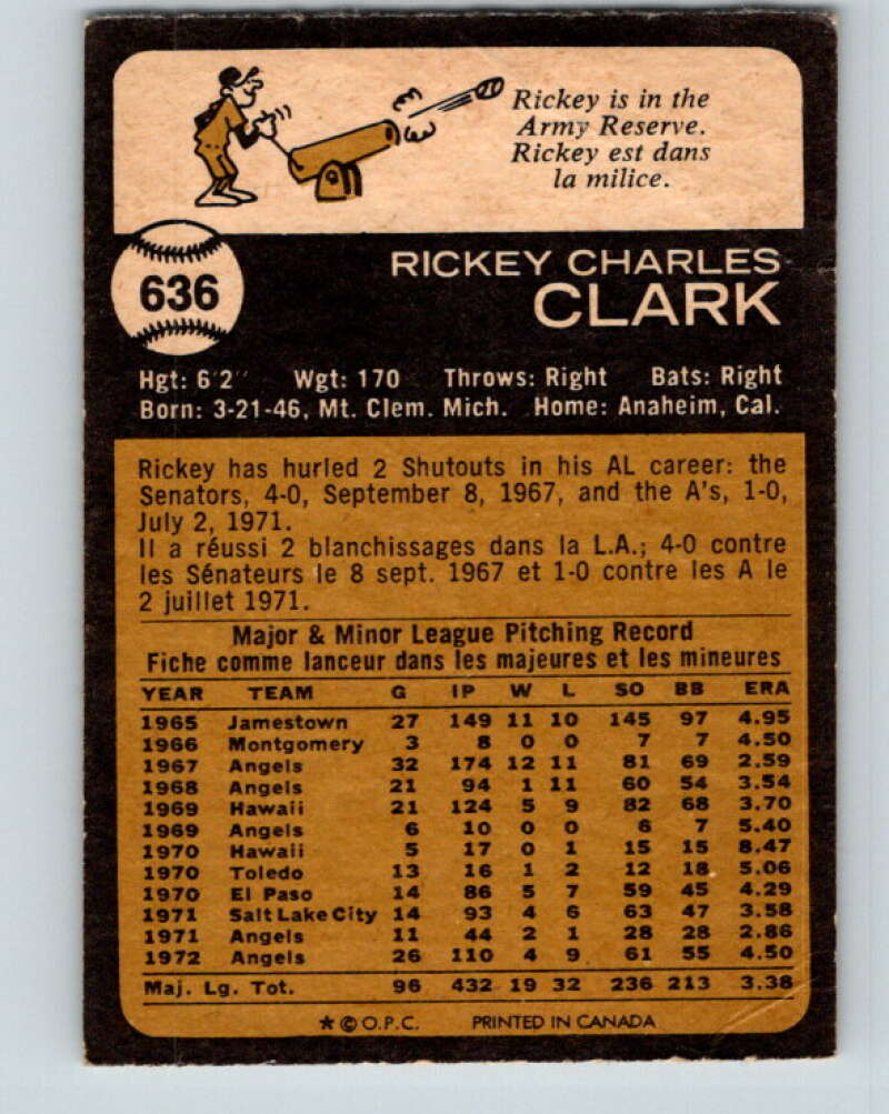 1973 O-Pee-Chee MLB #636 Rickey Clark California Angels V11216