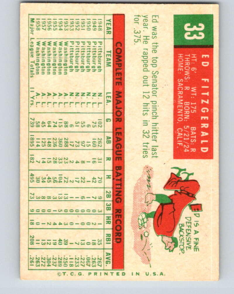 1959 Topps MLB #33 Ed Fitz Gerald Washington Senators V11247