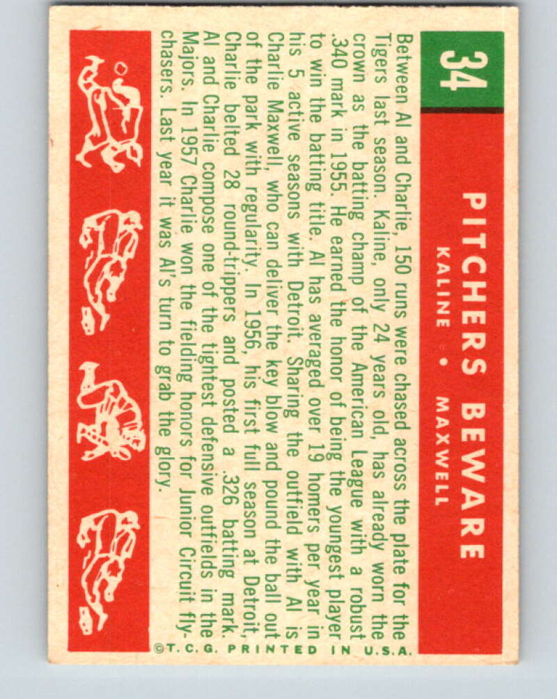 1959 Topps MLB #34 Al Kaline/Charlie Maxwell Pitchers Beware   V11248