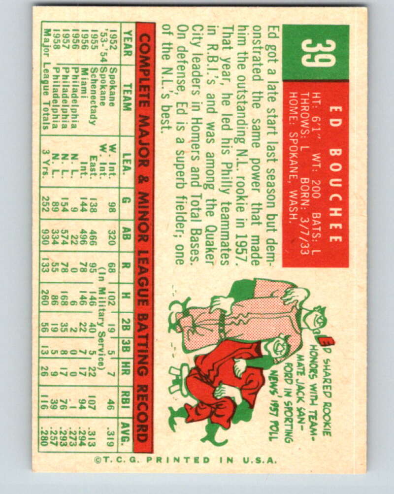 1959 Topps MLB #39 Ed Bouchee Philadelphia Phillies V11255