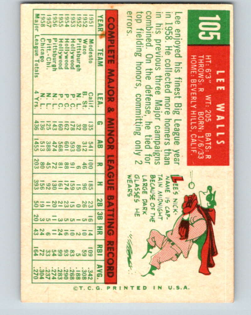 1959 Topps MLB #105 Lee Walls Chicago Cubs V11313