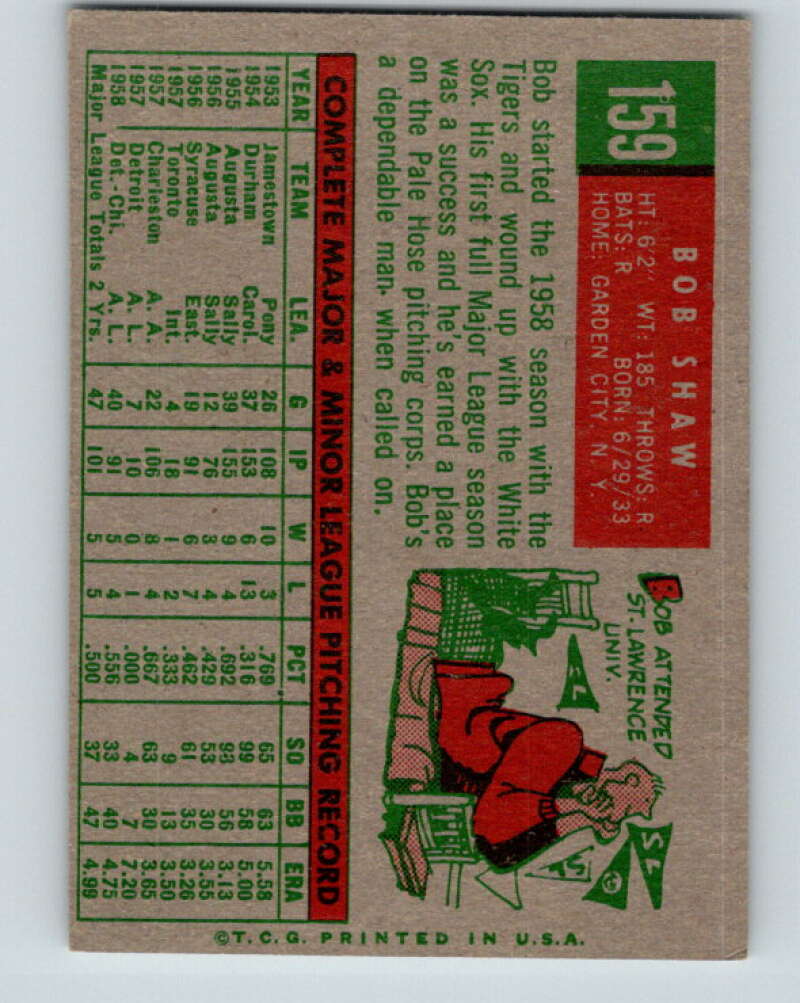 1959 Topps MLB #159 Bob Shaw Chicago White Sox V11323