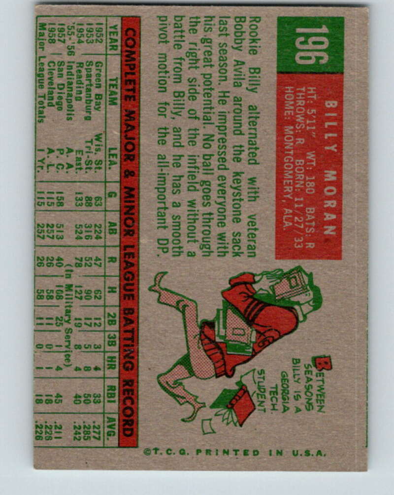 1959 Topps MLB #196 Billy Moran Cleveland Indians V11332