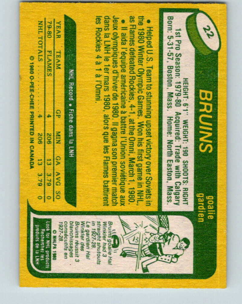 1980-81 O-Pee-Chee #22 Jim Craig OLY RC Rookie Boston Bruins V11346