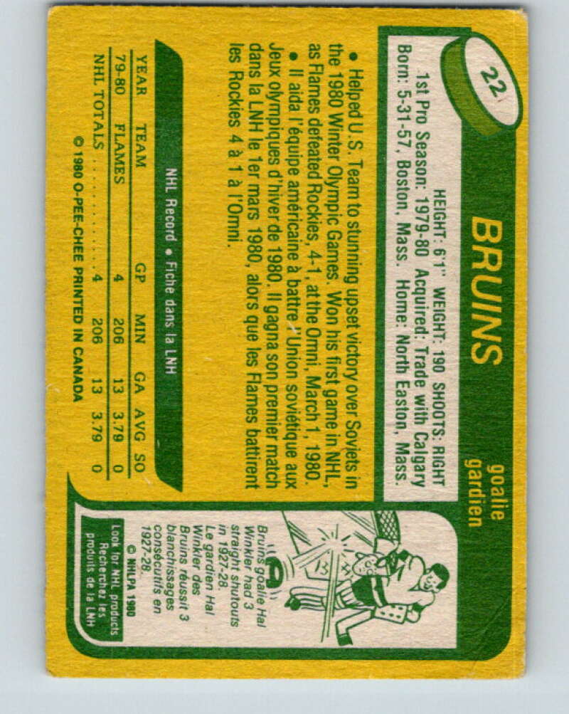 1980-81 O-Pee-Chee #22 Jim Craig OLY RC Rookie Boston Bruins V11348
