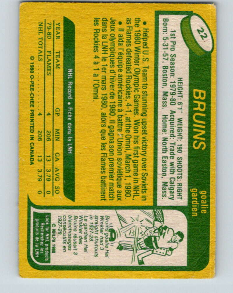 1980-81 O-Pee-Chee #22 Jim Craig OLY  RC Rookie Boston Bruins  V11348
