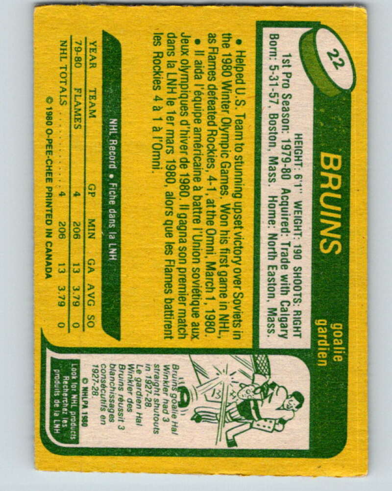 1980-81 O-Pee-Chee #22 Jim Craig OLY RC Rookie Boston Bruins V11349