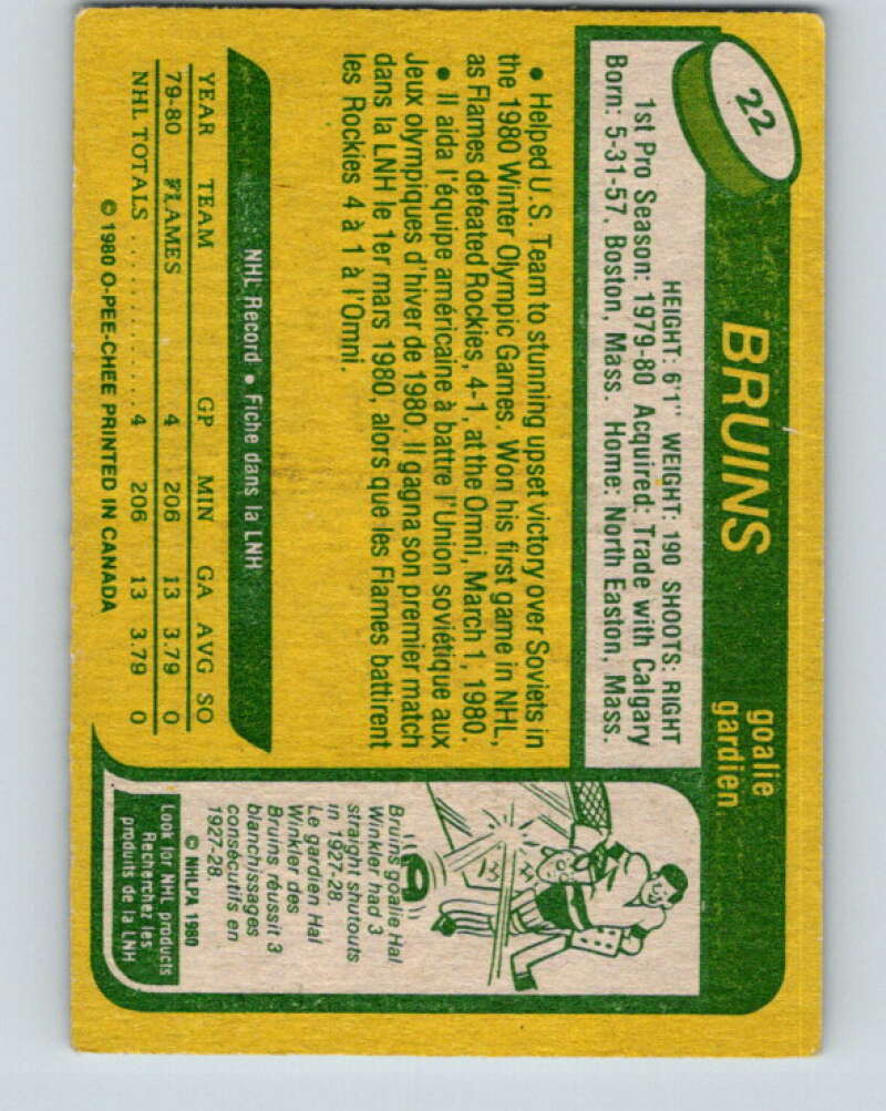 1980-81 O-Pee-Chee #22 Jim Craig OLY RC Rookie Boston Bruins V11350
