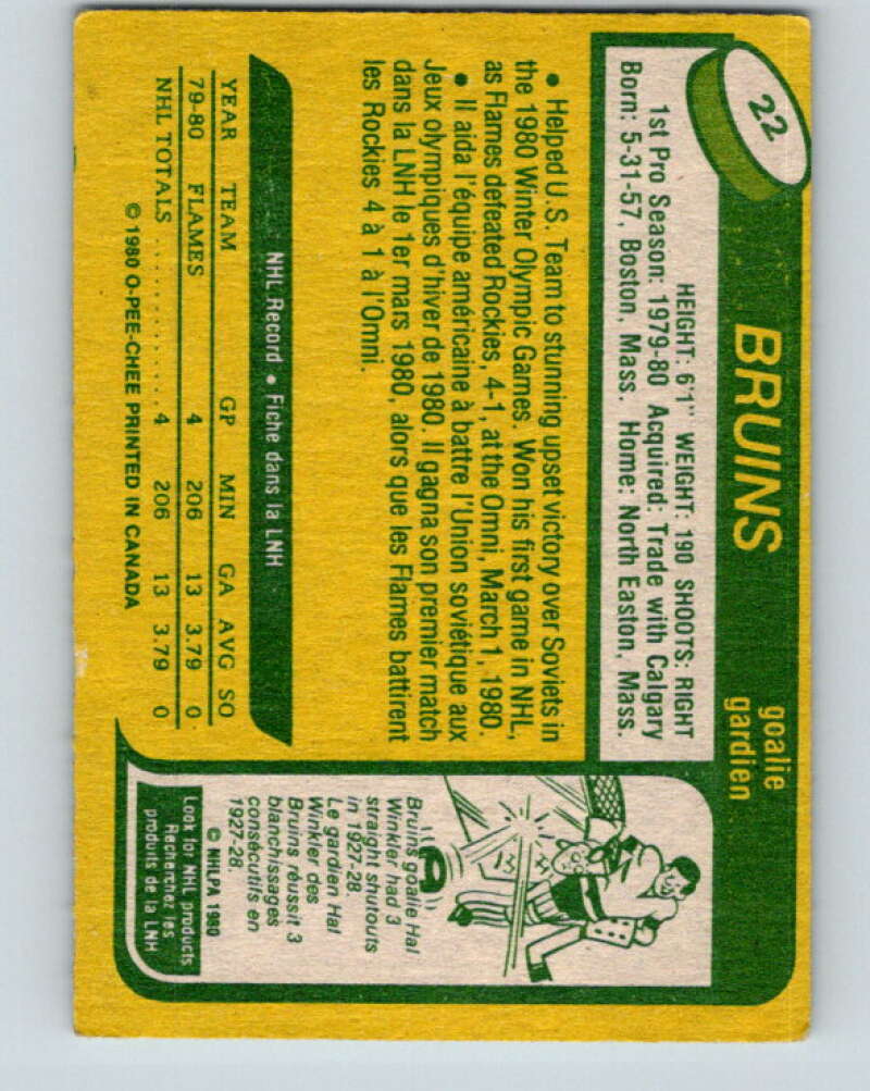 1980-81 O-Pee-Chee #22 Jim Craig OLY RC Rookie Boston Bruins V11352