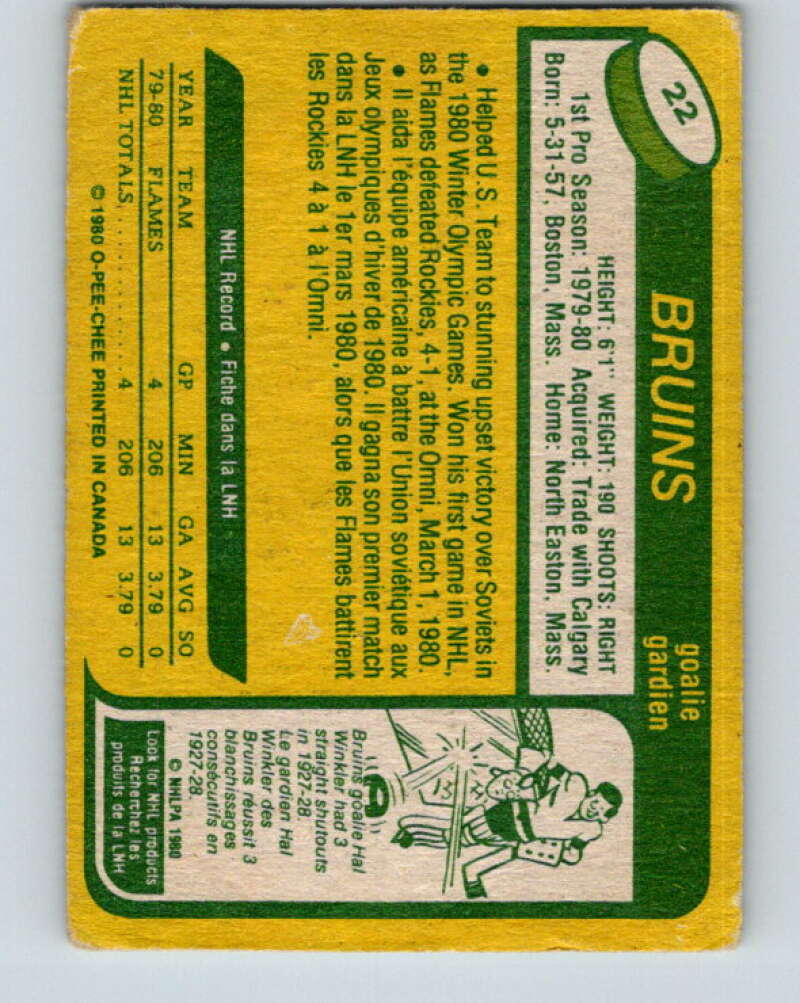 1980-81 O-Pee-Chee #22 Jim Craig OLY RC Rookie Boston Bruins V11353