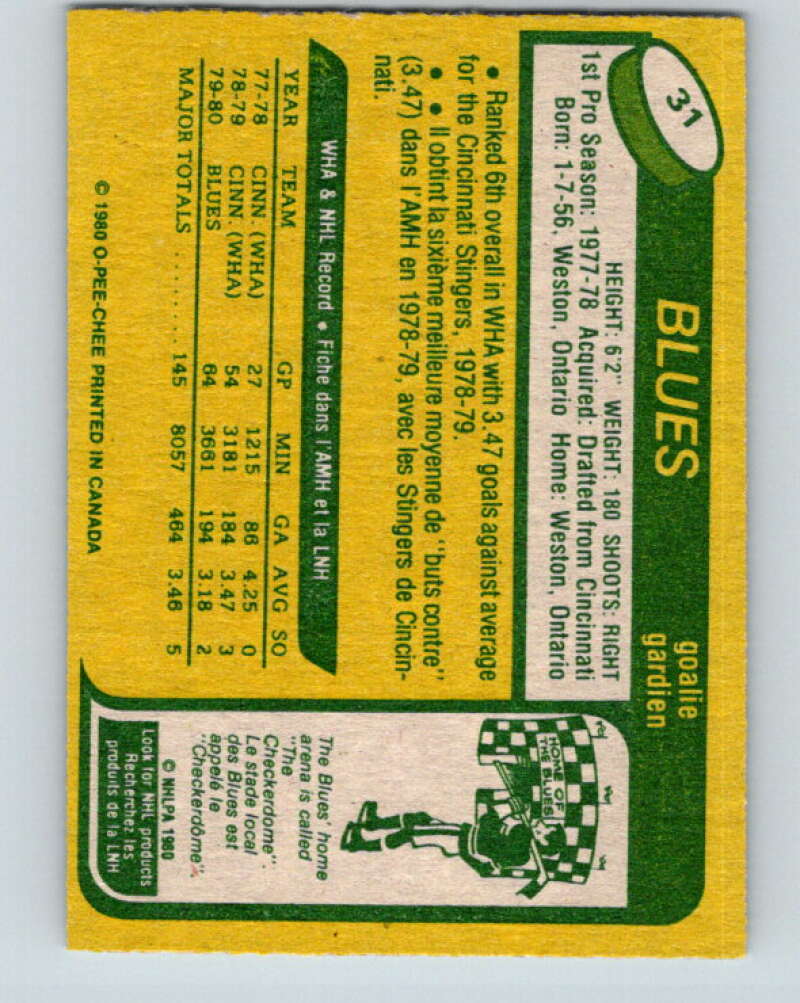 1980-81 O-Pee-Chee #31 Mike Liut RC Rookie St. Louis Blues V11365