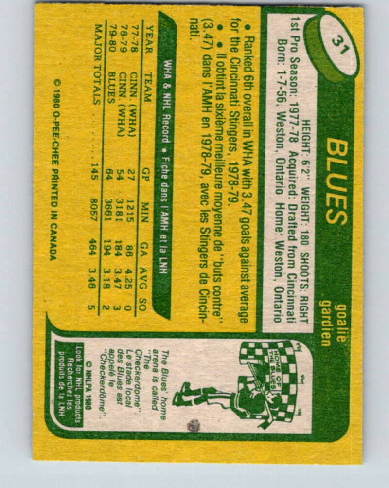 1980-81 O-Pee-Chee #31 Mike Liut RC Rookie St. Louis Blues V11367