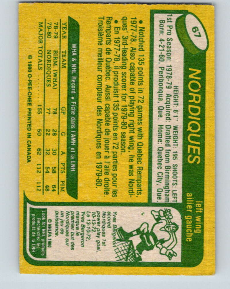 1980-81 O-Pee-Chee #67 Michel Goulet RC Rookie Quebec Nordiques V11390