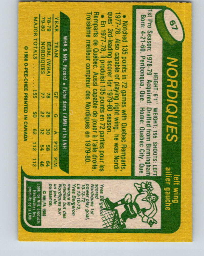 1980-81 O-Pee-Chee #67 Michel Goulet RC Rookie Quebec Nordiques V11392