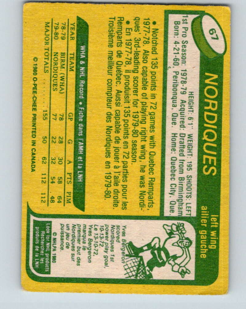 1980-81 O-Pee-Chee #67 Michel Goulet RC Rookie Quebec Nordiques V11400