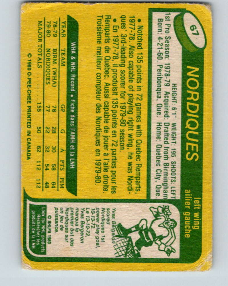 1980-81 O-Pee-Chee #67 Michel Goulet RC Rookie Quebec Nordiques V11402