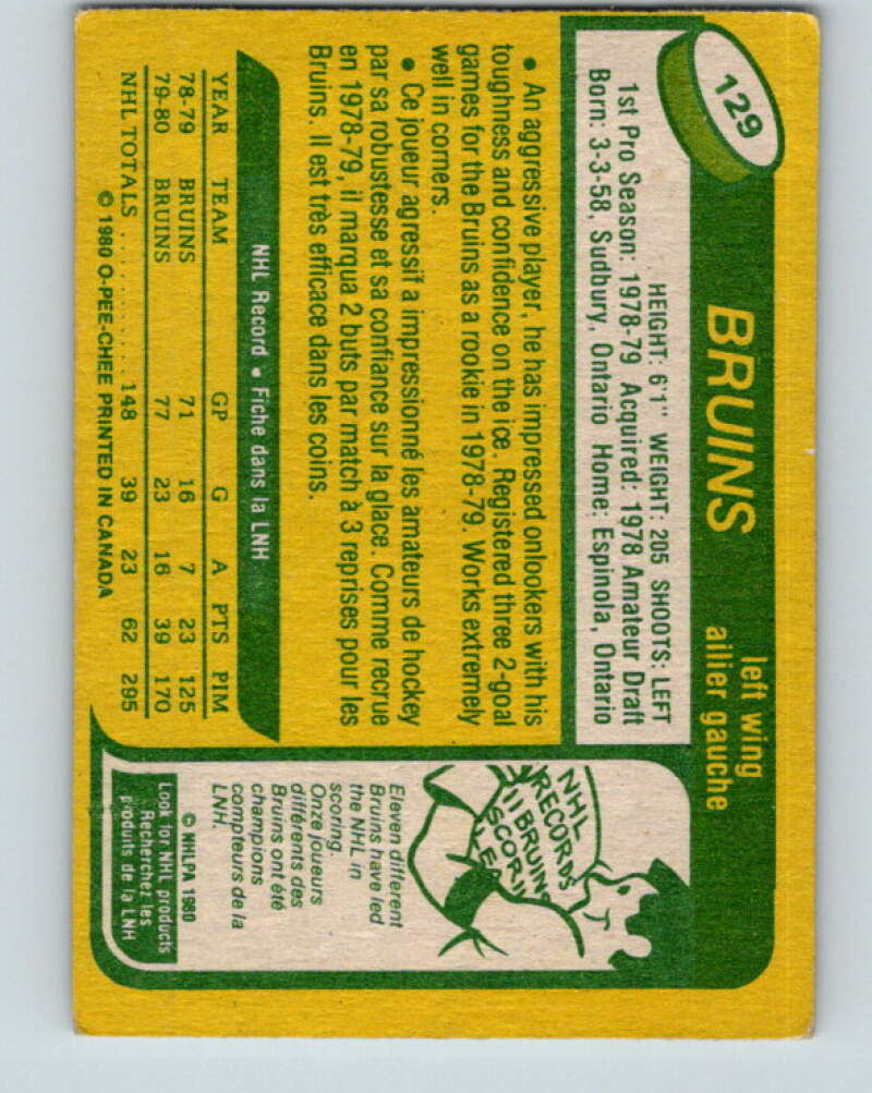 1980-81 O-Pee-Chee #129 Al Secord RC Rookie Boston Bruins V11418