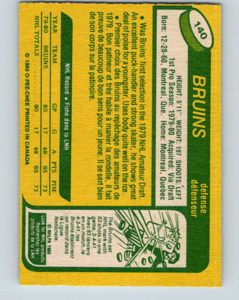 1980-81 O-Pee-Chee #140 Ray Bourque RC Rookie Boston Bruins V11427
