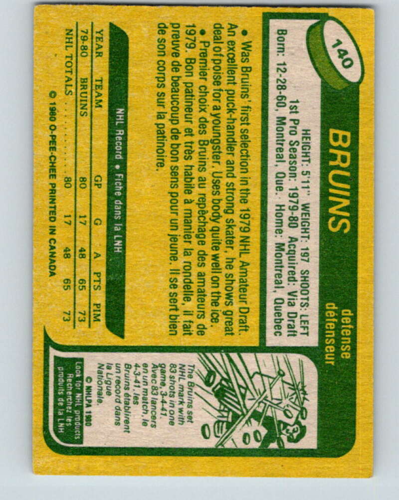 1980-81 O-Pee-Chee #140 Ray Bourque RC Rookie Boston Bruins V11428