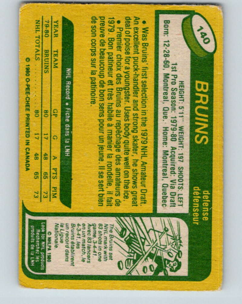 1980-81 O-Pee-Chee #140 Ray Bourque RC Rookie Boston Bruins V11430