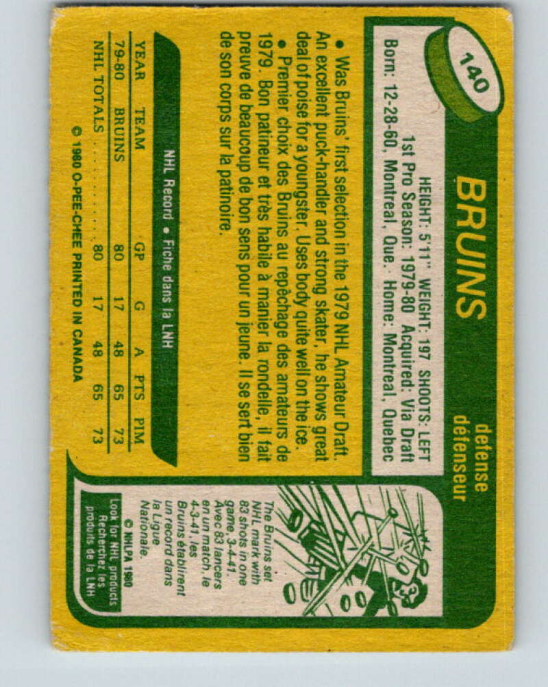 1980-81 O-Pee-Chee #140 Ray Bourque RC Rookie Boston Bruins V11431