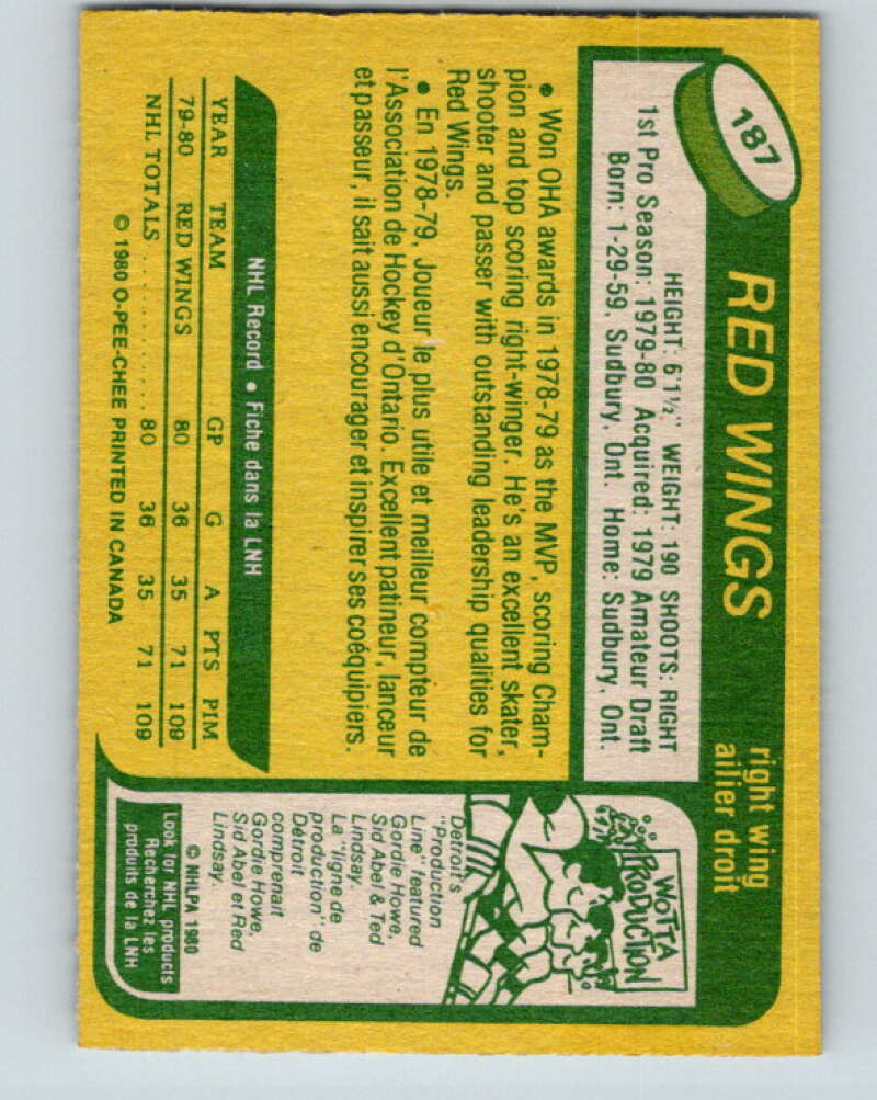 1980-81 O-Pee-Chee #187 Mike Foligno RC Rookie Detroit Red Wings V11435