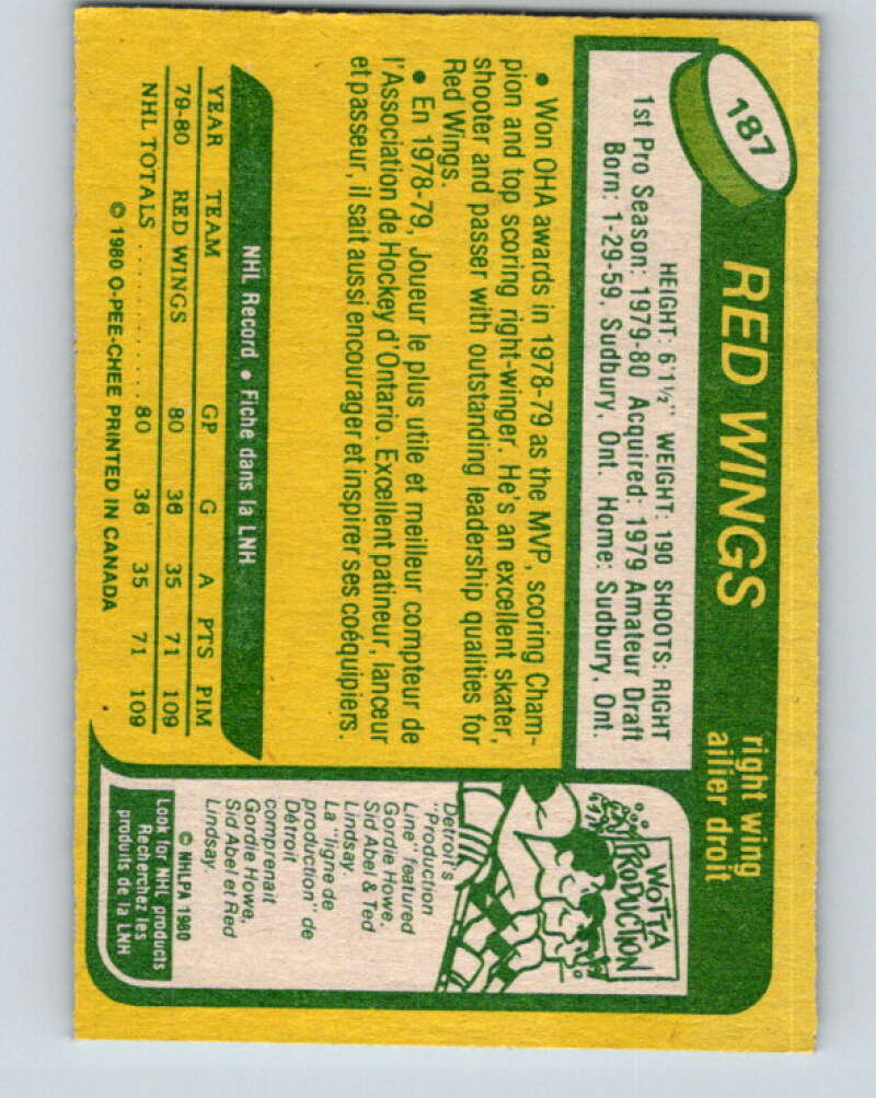 1980-81 O-Pee-Chee #187 Mike Foligno RC Rookie Detroit Red Wings V11436