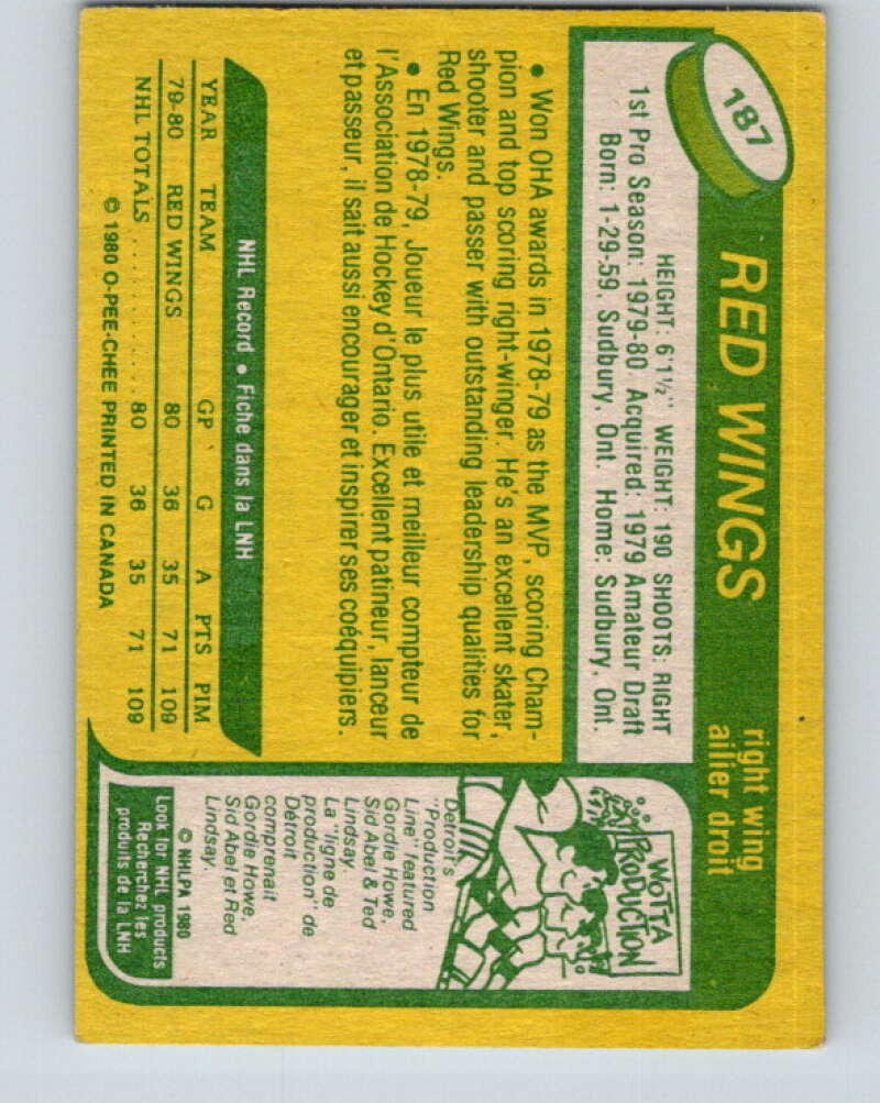 1980-81 O-Pee-Chee #187 Mike Foligno RC Rookie Detroit Red Wings V11437