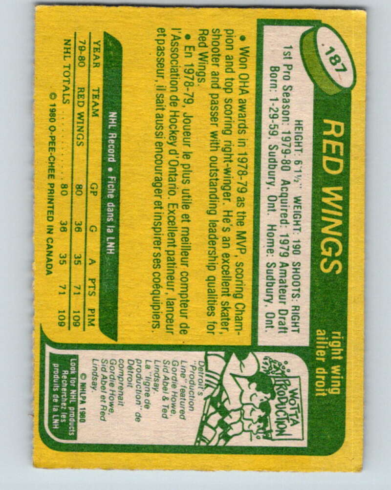 1980-81 O-Pee-Chee #187 Mike Foligno RC Rookie Detroit Red Wings V11438