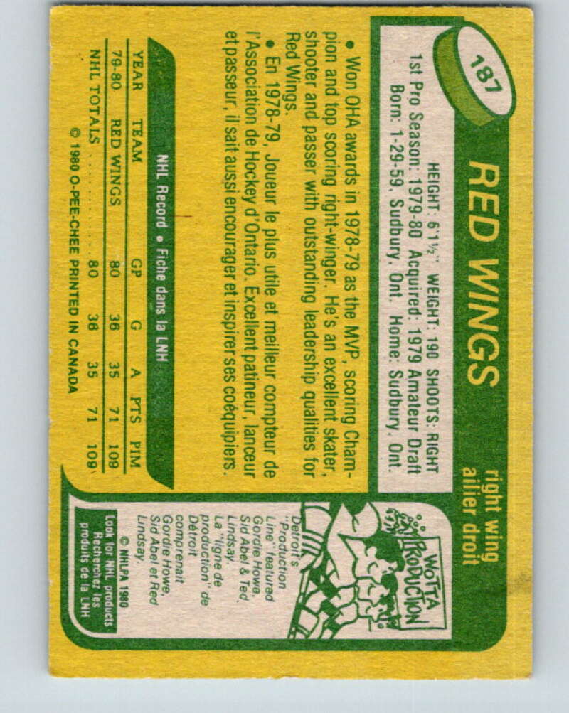 1980-81 O-Pee-Chee #187 Mike Foligno RC Rookie Detroit Red Wings V11440