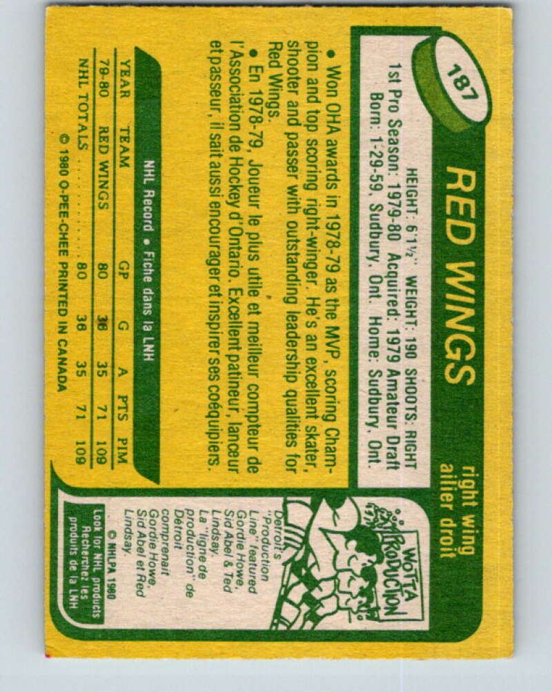 1980-81 O-Pee-Chee #187 Mike Foligno RC Rookie Detroit Red Wings V11442