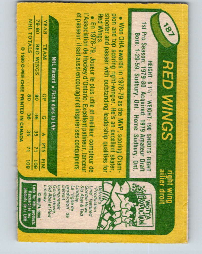 1980-81 O-Pee-Chee #187 Mike Foligno RC Rookie Detroit Red Wings V11443