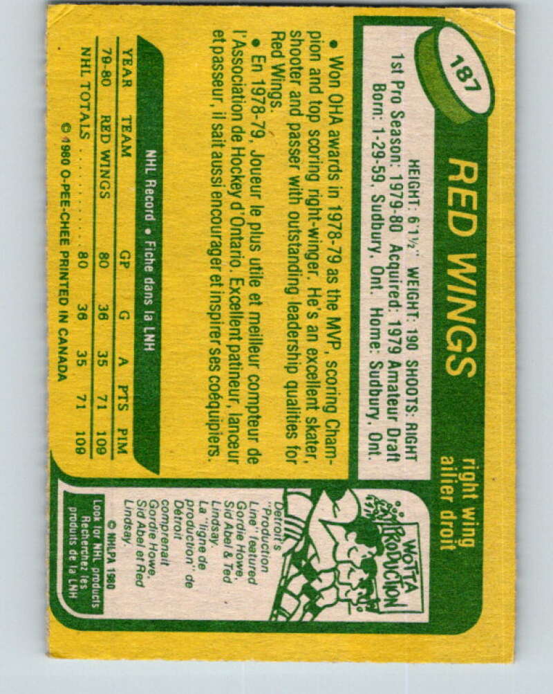 1980-81 O-Pee-Chee #187 Mike Foligno RC Rookie Detroit Red Wings V11444