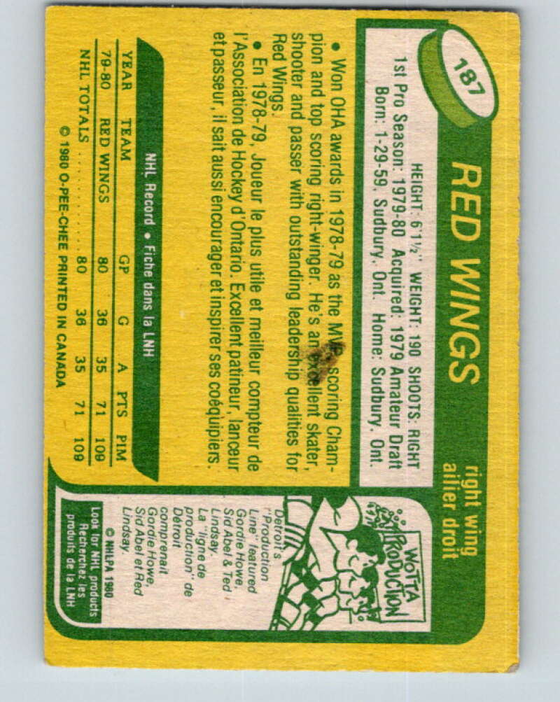 1980-81 O-Pee-Chee #187 Mike Foligno RC Rookie Detroit Red Wings V11445