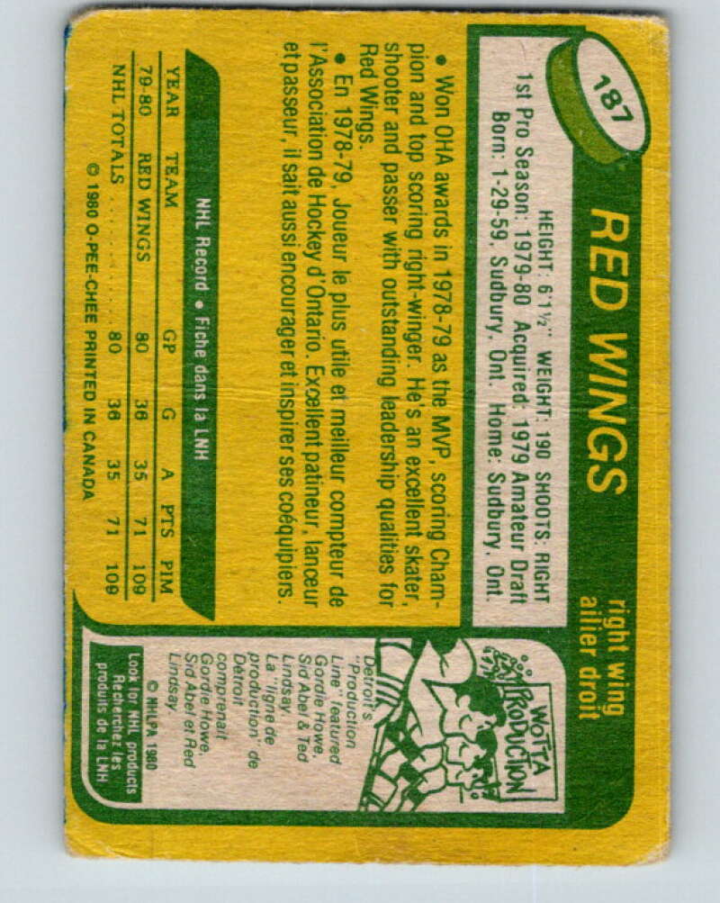 1980-81 O-Pee-Chee #187 Mike Foligno RC Rookie Detroit Red Wings V11446